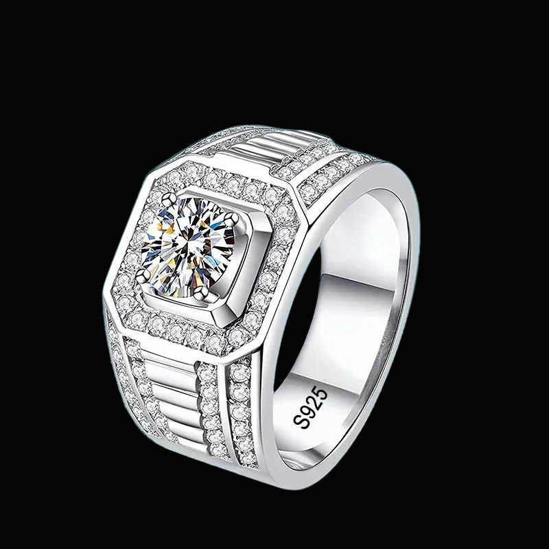 A silver-toned octagonal ring by NeeTim, featuring a large round clear center stone