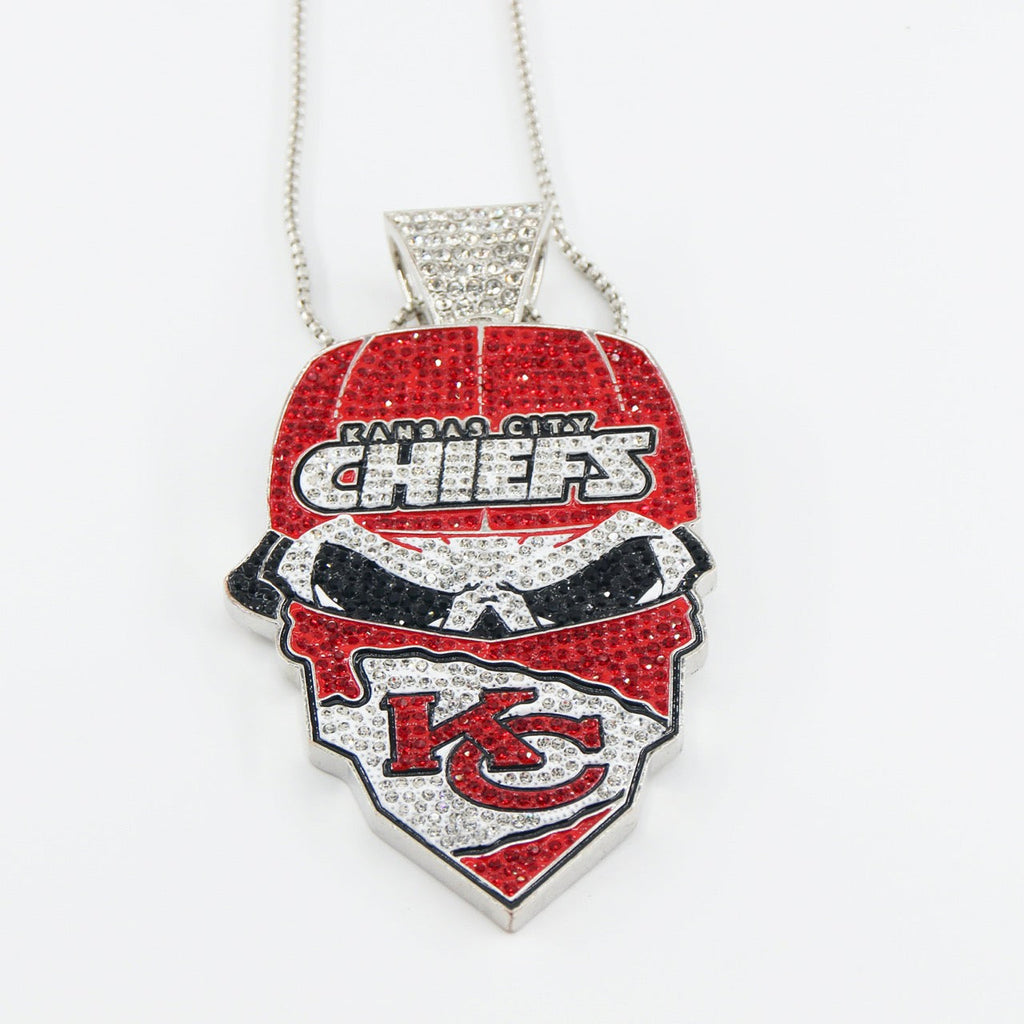 Kansas City  Football Mask Pendant Necklace – Iced Out Fan Jewelry Gift for Game Day, Birthday & Holidays