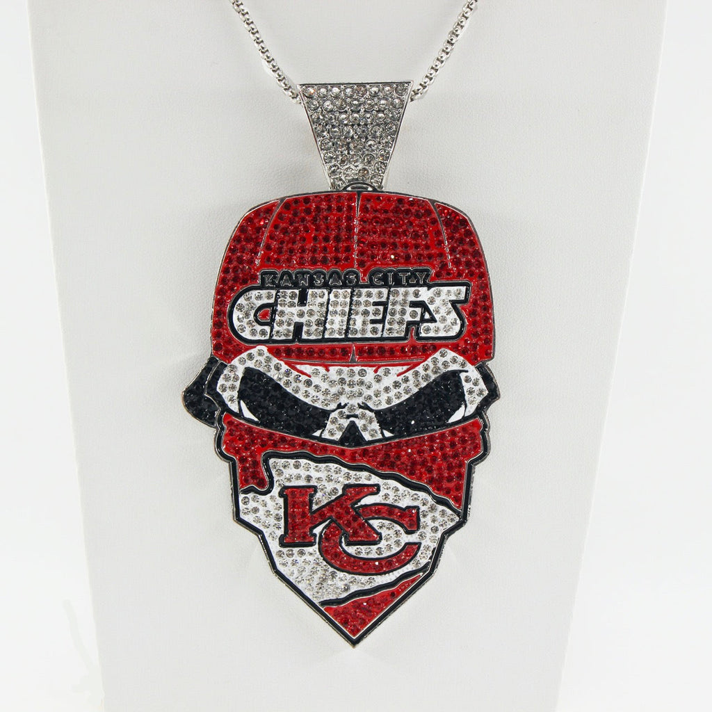Kansas City  Football Mask Pendant Necklace – Iced Out Fan Jewelry Gift for Game Day, Birthday & Holidays